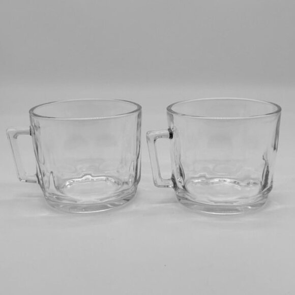 Vintage Arcoroc France, Set of Two Clear Espresso Coffee Cups, Thumbnail Pattern - Picture 7 of 9